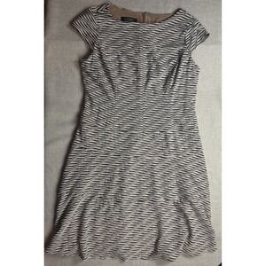 Kasper Dress Womens 16 Zebra Print Tan Black Fit Flare Cap Sleeve Career